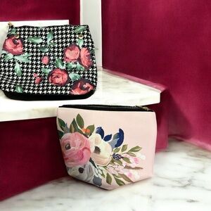 2 Cosmetic Bags Anne Klein Black and White and Pink Floral